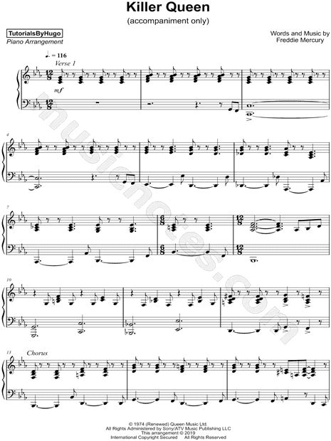 Tutorialsbyhugo Killer Queen [accompaniment Only] Sheet Music Piano Solo In Eb Major