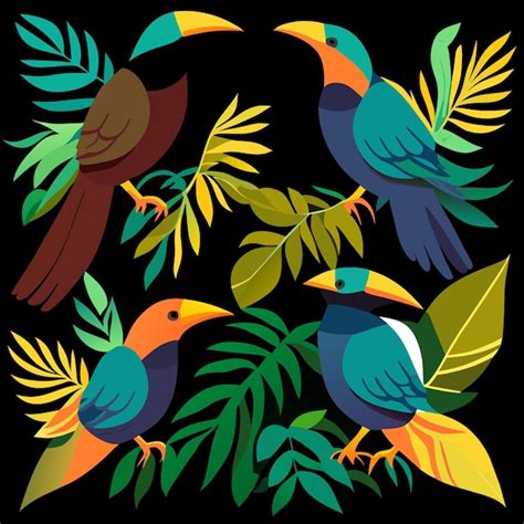 Premium Vector A Set Of Four Rainforest Bird Icons Digital Art