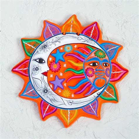 Ceramic Wall Art Celestial Flower Moon And Sun Painting Moon Wall