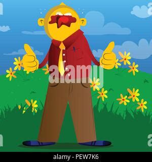 Yellow Man Making Thumbs Up Sign With Two Hands Vector Cartoon