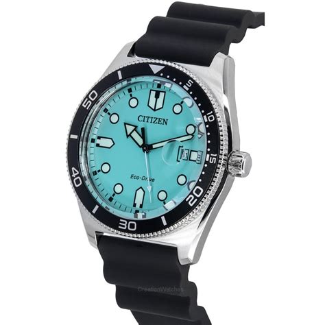 Citizen Eco Drive Rubber Strap Turquoise Dial Aw X M Men S Watch