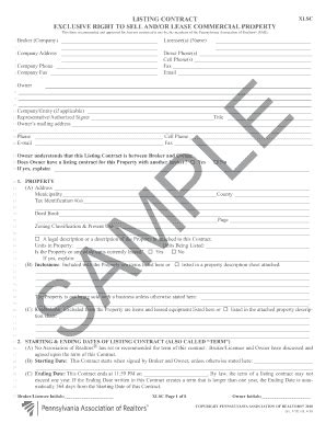 Fillable Online Exclusive Right To Sell Listing Agreement Form