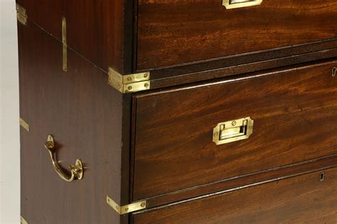 British Two Part Brass Bound Mahogany Campaign Chest 19th Century