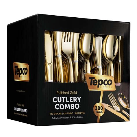 300 Gold Plastic Silverware Set - Plastic Gold Cutlery Set - Disposable ...