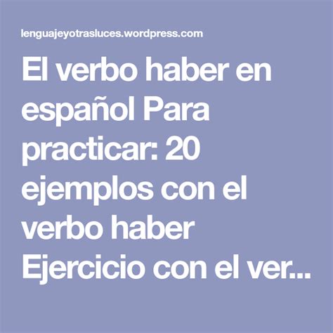 El Verbo Haber Verbo Haber Verbos Ejercicios