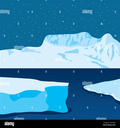 Illustration Vectorielle De Dessin Anim Icebergs Paysage De Nuit