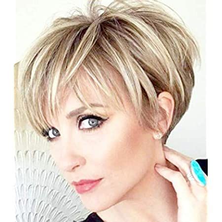 Baruisi Short Blonde Wigs For White Women Layered Synthetic Side Part