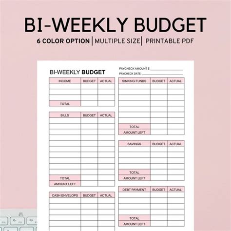 Bi Weekly Budget Planner Template Paycheck Budget Printable