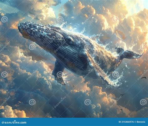 Whale Soaring Through A Cloud Filled Sky Stock Photo Image Of