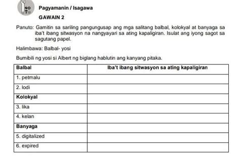 Gamitin Sa Sariling Pangungusap Ang Mga Salitang Balbal Kolokyal At