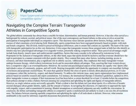 Navigating The Complex Terrain Transgender Athletes In Competitive