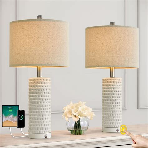 PORTRES 24 Farmhouse 3 Way Dimmable Touch Ceramic Table Lamp Set Of 2