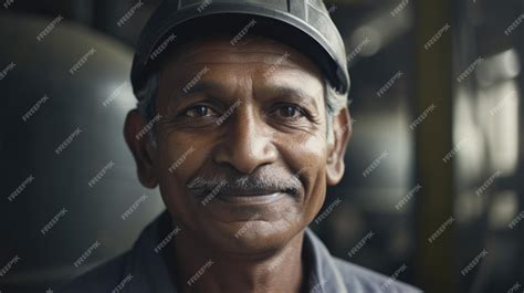 Premium Photo A Smiling Senior Indian Male Factory Worker Standing In