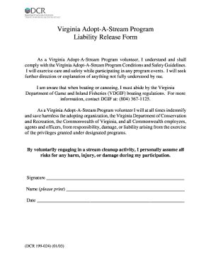 Fillable Online Dcr Virginia Liability Release Form Virginia