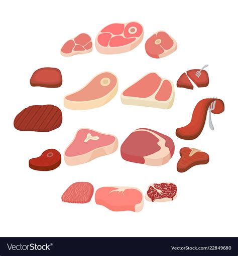 Steak Icons Set Cartoon Style Royalty Free Vector Image