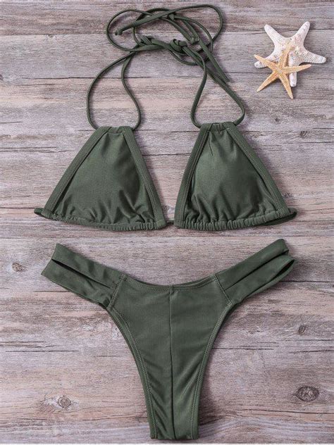 26 OFF 2021 Cut Out Halter Bikini Set In ARMY GREEN ZAFUL