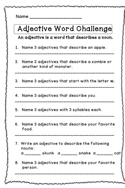 Grade 2 Worksheet Adjectives