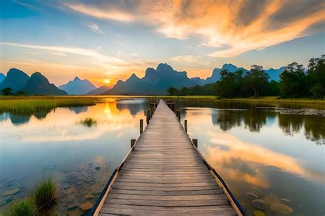 premium photo  dock  mountains   background