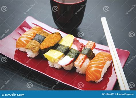 Delicious Japanese Sushi With Chopsticks Stock Image Image Of Cuisine