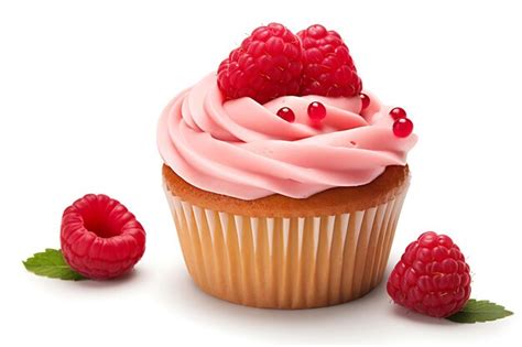 Premium Photo Cupcake With Fresh Raspberry Isolated On White