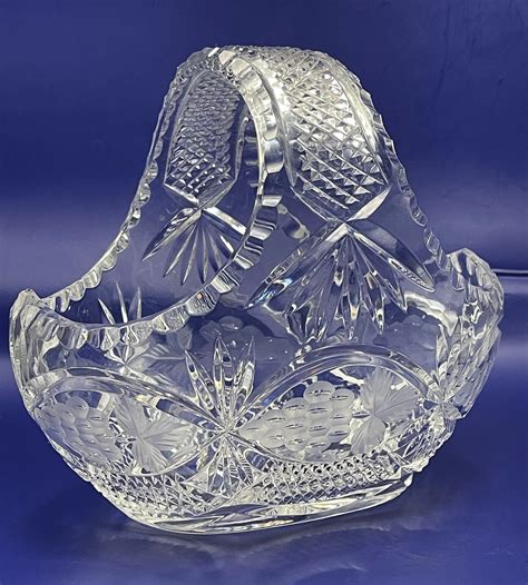 Vintage Heavy Cut Crystal Basket Large Deep Cut Crystal Fruit Basket Etsy