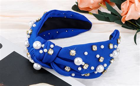 Amazon Atoden Knotted Headbands With Pearl Rhinestone Royal Blue