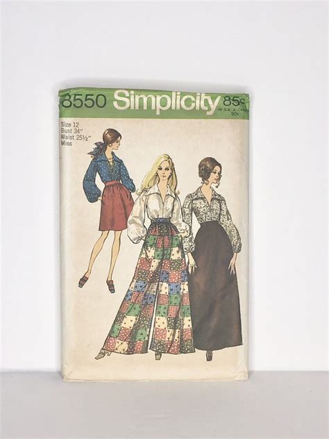 1960s Vintage Simplicity Pattern 8550 Skirt Pants And Blouse Size 12