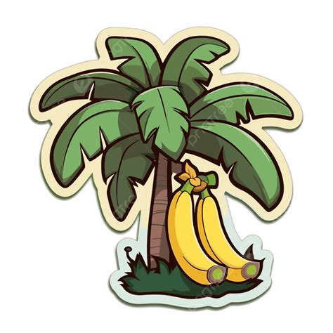 Cartoon Banana And Palm Tree Sticker Vector Clipart, Banana Tree ...