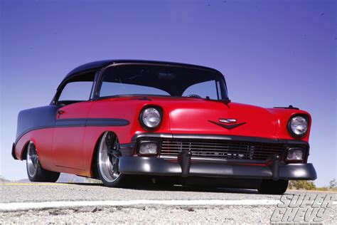 Red And Black 56 Chevy Bel Air Super Chevy Magazine 1956 Chevy Bel Air Hot Rods Cars Muscle