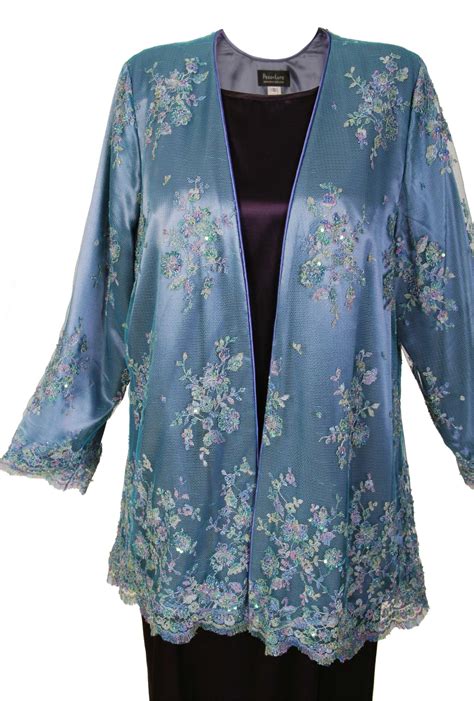 Plus Size Mother Of Bride Gabi Jacket Beaded French Lace Blue Peggy Lutz Plus Size Designer