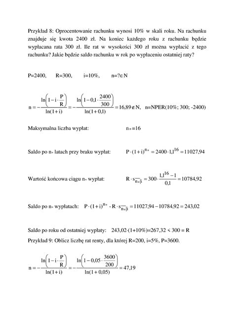 Wyklad 10 F Matematyka finansowa Przykład 8 Oprocentowanie