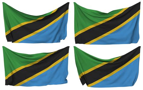 Tanzania Pinned Flag From Corners Isolated With Different Waving Variations 3d Rendering