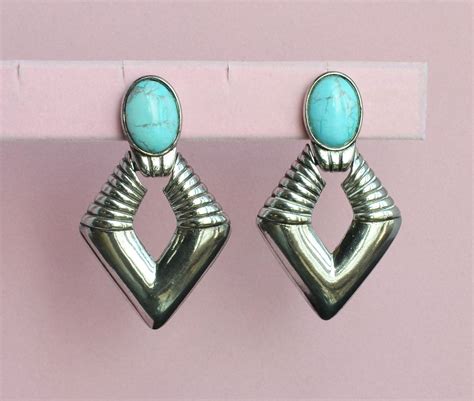 Vintage 1960 MIRIAM HASKELL Earrings Silver Turquoise Signed