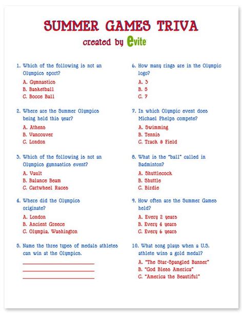 Summer Trivia Questions And Answers Printable