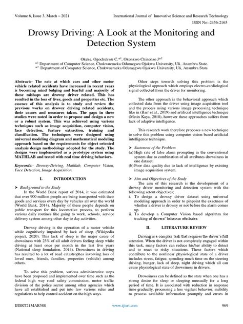 Drowsy Driving A Look At The Monitoring And Detection System Pdf