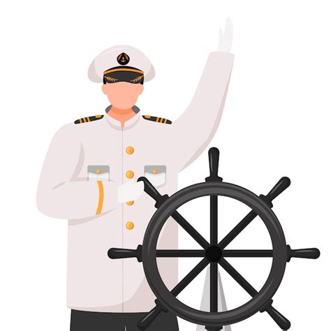 Premium Vector Captain Flat Illustration Cruise Liner Navigator With Helm Seafarer Skipper