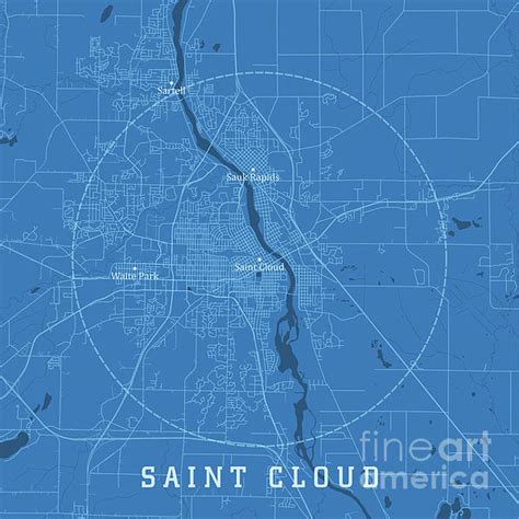 Saint Cloud MN City Vector Road Map Blue Text Beach Sheet by Frank ...