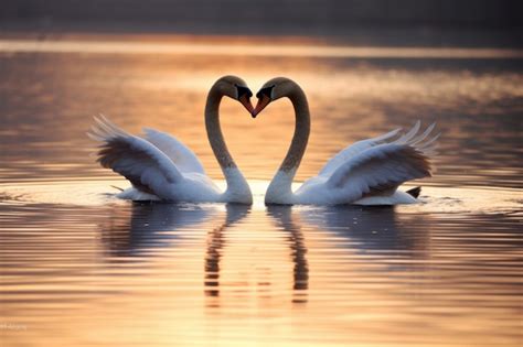 Premium Ai Image Two Swans Making A Heart Shape On A Peaceful Lake