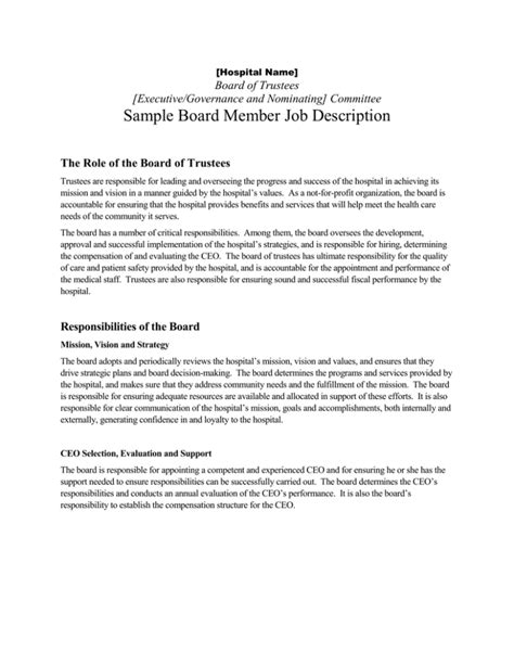 Sample Board Member Job Description