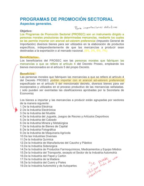 Prosec PROGRAMAS DE PROMOCIÓN SECTORIAL Aspectos generales Objetivo