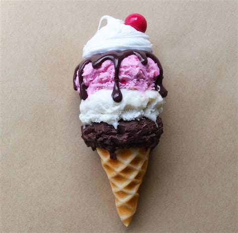 Neapolitan Ice Cream Cone Food Magnet Miniature Food Polymer Clay Mag