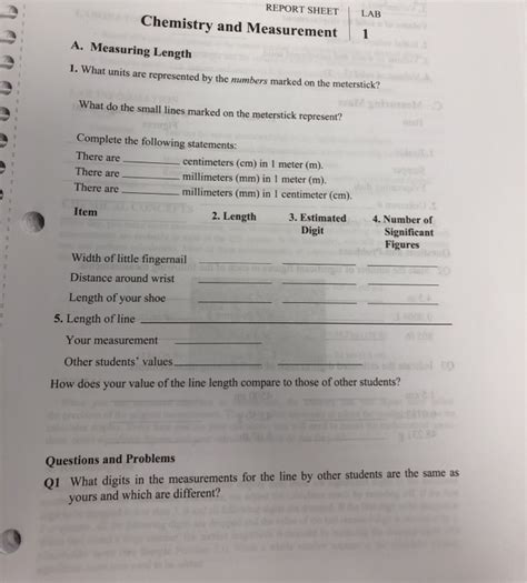 Solved REPORT SHEET LAB Chemistry And Measurement A Chegg