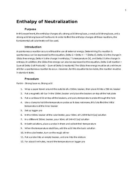 Template Enthalpy Of Neutralization Enthalpy Of Neutralization