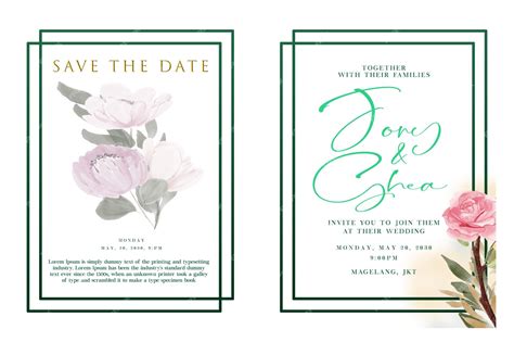 Premium Psd Wedding Invitation Template Set With Floral Frame Premium Psd