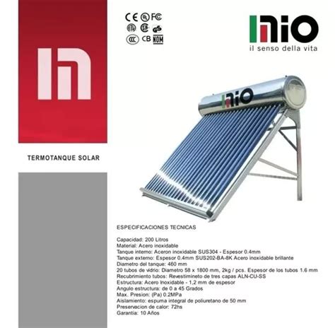 Termotanque Solar Mio Acero Inoxidable 200 L Kit Electrico 181 999