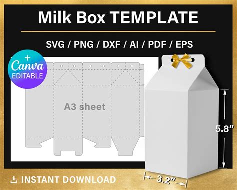 Milk Box Template, DIY Milk Carton BLANK Template, Canva, Svg, Cricut ...