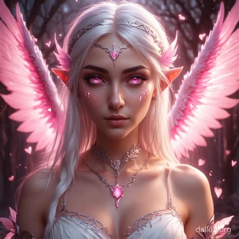 Enchanting ElfDrow Sorceress With Glowing Pink Features Dalle3 AI