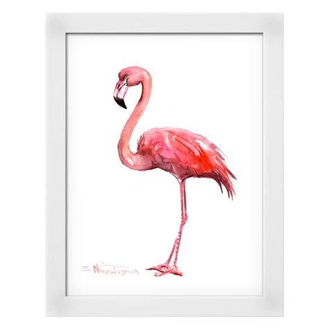 Pink Flamingo White Wood Framed Art Print Flamingo Art Print