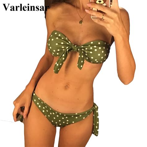 Polka Dot Knotted Bandeau Bikini 2019 Female Swimsuit Women Swimwear