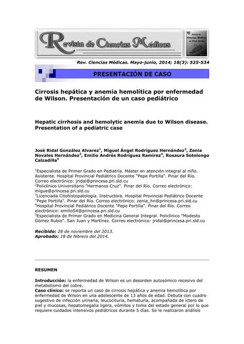 Pdf Cirrosis Hep Tica Y Anemia Hemol Tica Por Enfermedad De